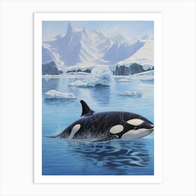 Realistic Orca Whale Swimming With Icy Background Art Print