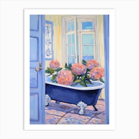 A Bathtube Full Hydrangea In A Bathroom 2 Art Print