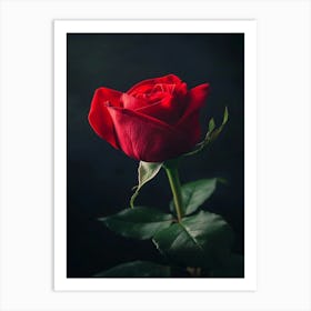 Red Rose On Black Background 22 Art Print