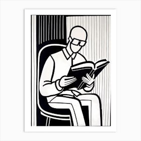 Lion cut inspired Black and white Stylized portrait of a Person reading a book, reading art, book worm, Reader 198 Art Print