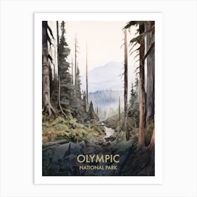Olympic National Park Watercolour Vintage Travel Poster 1 Art Print