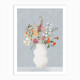 Flowers In Vase Blue Art Print