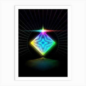 Neon Geometric Glyph in Candy Blue and Pink with Rainbow Sparkle on Black n.0136 Art Print