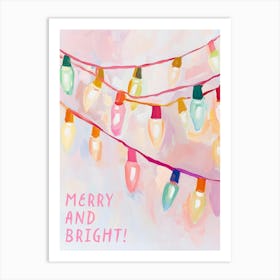 Merry And Bright. Acrylic Christmas Light Garland with Quote Art Print