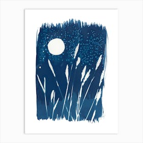 Moon Vintage Cyanotybe Blue Art Print