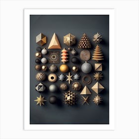 Gold And Black Christmas Baubles Collection  Art Print