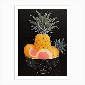 Pineapples & Fruit In A Bowl Art Deco Art Print