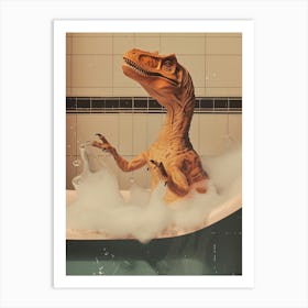 Dinosaur In The Bubble Bath Retro Collage 1 Art Print