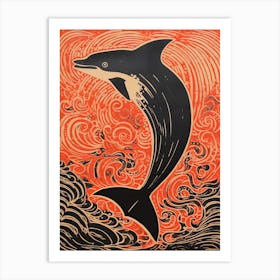Dolphin, Woodblock Animal  Drawing 1 Art Print