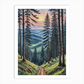 Sunset In The Woods Black Forrest Art Print