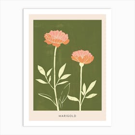 Pink & Green Marigold 2 Flower Poster Art Print