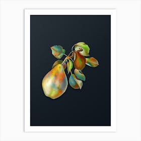 Vintage Pear Branch Botanical Watercolor Illustration on Dark Teal Blue Art Print