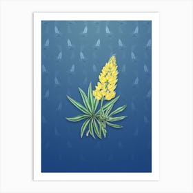 Vintage Yellow Perennial Lupine Botanical on Bahama Blue Pattern n.0287 Art Print