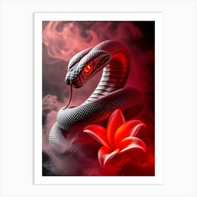 Snake With Red Flower Art Print