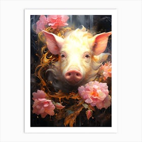 Pig With Flowers Art Print