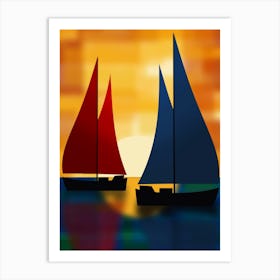 Sailboats at Sunset Art Print