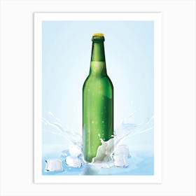 Beer Bottle With Ice Cubes Art Print