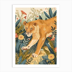 Barbary Lioness On The Prowl Illustration 5 Art Print