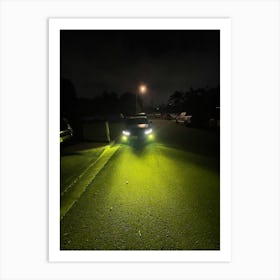 Car Headlights At Night Art Print