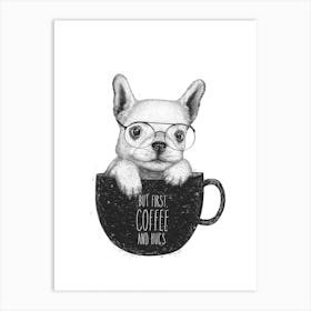 Pug With Coffee Art Print