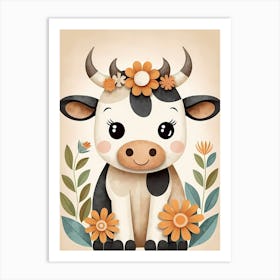 Floral Cute Baby Cow Nursery (6) Art Print
