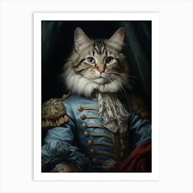 Royal Cat In Blue Rococo Style 4 Art Print
