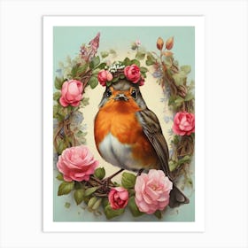 Robin With Roses Art Print