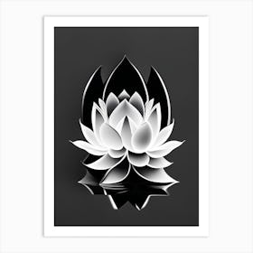 Blooming Lotus Flower In Lake Black And White Geometric 1 Art Print