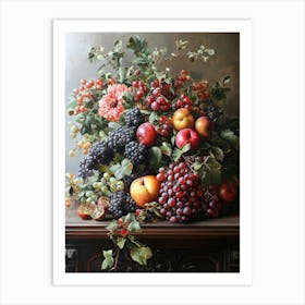 Opulent Bounty: 17th Century Dutch Still Life of Exotic Fruits and Flowers Art Print