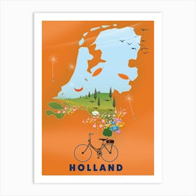 Holland Bicycle travel map Art Print