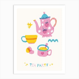 Colorful Tea Party Risograph Art Print