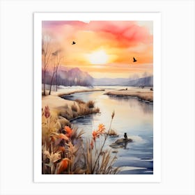 Watercolor Of A River Art Print