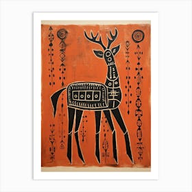 Deer, Woodblock Animal  Drawing 3 Art Print