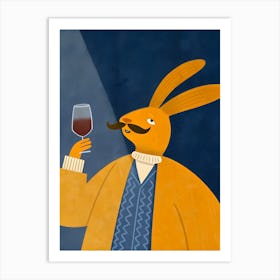 Hare Rabbit With A Glass Of Wine Art Print