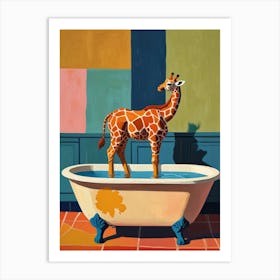 Giraffe In Bathtub Art Print