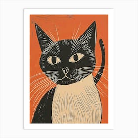 Siamese Cat Relief Illustration 2 Art Print