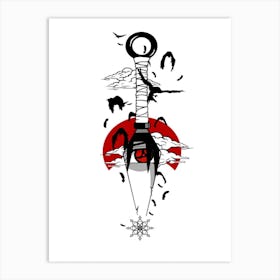 Red Eyed Ninja Kunai With Crows Art Print