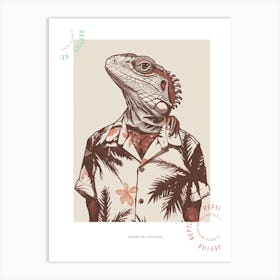 Iguana In A Floral Shirt Block Print 1 Poster Art Print