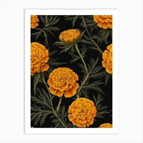 Carnations On A Black Background Art Print