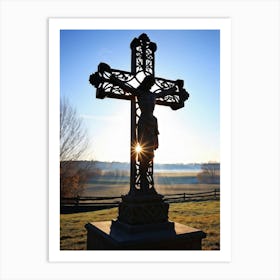 An Intricately Carved Wooden Cross Representing Faith Its Silhouette Beautifully Etched Against Thi (7) Art Print