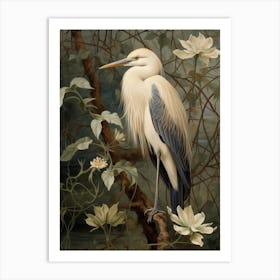 Dark And Moody Botanical Egret 3 Art Print