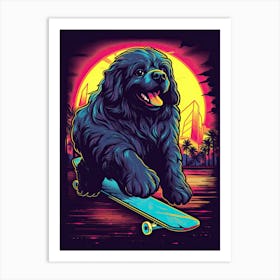 Newfoundland Dog Skateboarding Illustration 4 Art Print