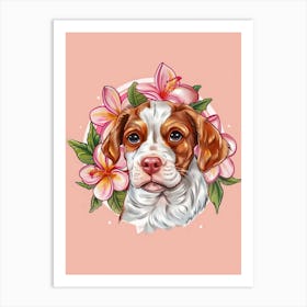 Dog With Flowers Art Print