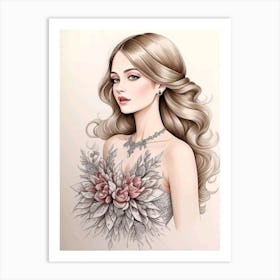 Beautiful Woman With Flowers Art Print