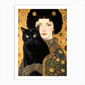 Lady With A Black Cat Art Print