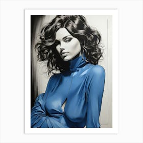 Woman In Blue Line Art Drawings Print 0 Art Print