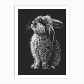 American Fuzzy Lop Blockprint Rabbit Illustration 2 Art Print