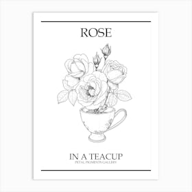 Rose In A Teacup Line Drawing 2 Poster Art Print