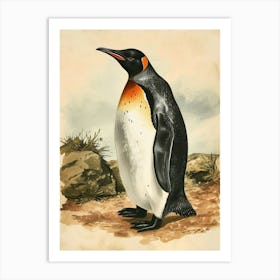 Adlie Penguin King George Island Vintage Botanical Painting 1 Art Print