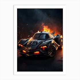 Batman Batmobile In Flames Art Print